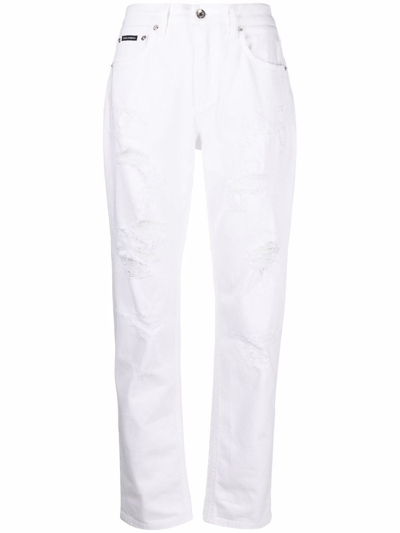 Shop Dolce & Gabbana Distressed-effect Boyfriend Jeans In White