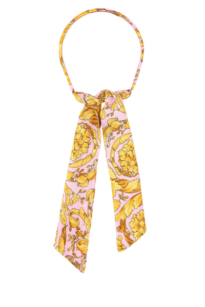 Shop Versace Barocco Printed Bow Detailed Headband In Multi