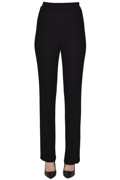 Shop Mrz Ribbed Knit Trousers In Black