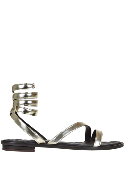 Shop Hadel Metallic Effect Leather Sandals In Gold
