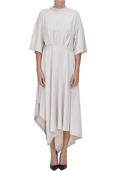 Shop Balenciaga Asymmetric Cotton Dress In Beige
