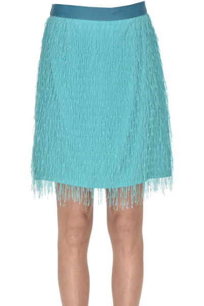 Shop Pinko Fringed Mini Skirt In Aquamarine