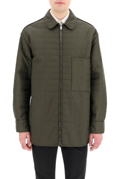 Valentino V Optical Quilted Nylon Shirt Jacket In Khaki