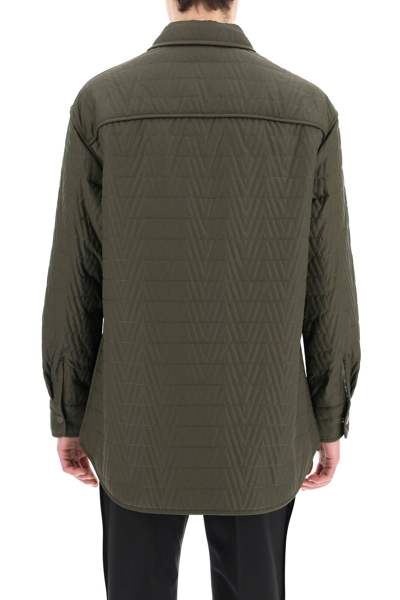 Valentino V Optical Quilted Nylon Shirt Jacket In Khaki