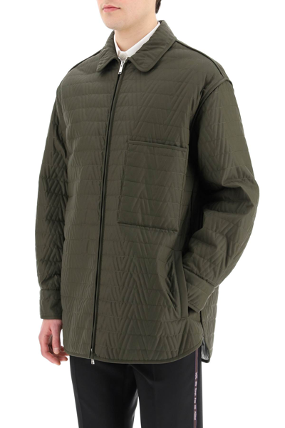 Valentino V Optical Quilted Nylon Shirt Jacket In Khaki