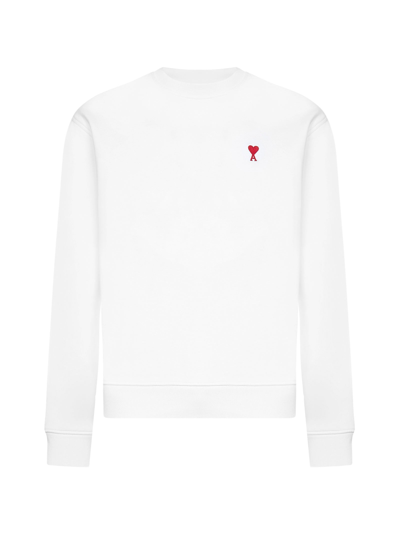 Shop Ami Alexandre Mattiussi Ami Logo Embroidered Crewneck Sweatshirt In White