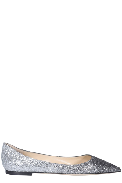 Shop Jimmy Choo Love Glitter Degrade Ballerina Flat Shoes In Silver