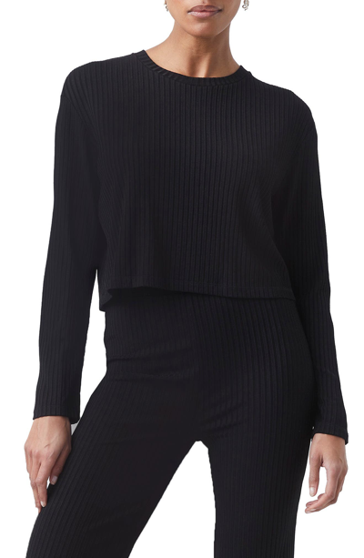 Shop French Connection Pila Rib Jersey Crop Pullover In Black