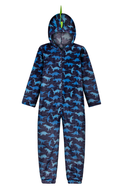 Shop Modern Kids' Dino Hooded One Piece Pajamas In Blue