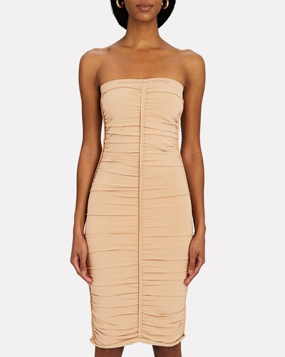 Shop Alexander Wang Strapless Ruched Midi Dress In Beige