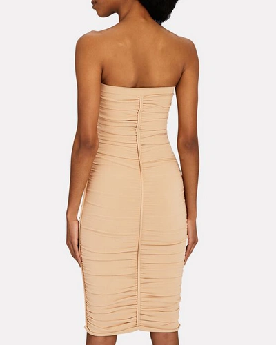 Shop Alexander Wang Strapless Ruched Midi Dress In Beige