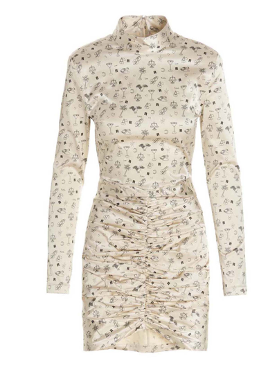Rotate Birger Christensen Rotate Miki Allover Graphic Printed Mockneck Dress In Black & White