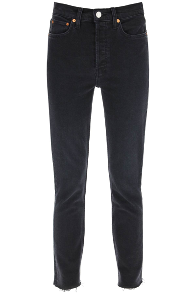 Shop Re/done 90s High Rise Ankle Crop Jeans In Faded Black (black)