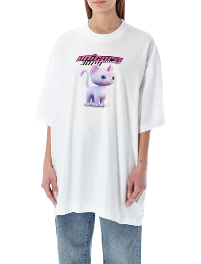 Shop Vetements Unisex Everyone Can Be A Unicorn T-shirt In White Pink Cat