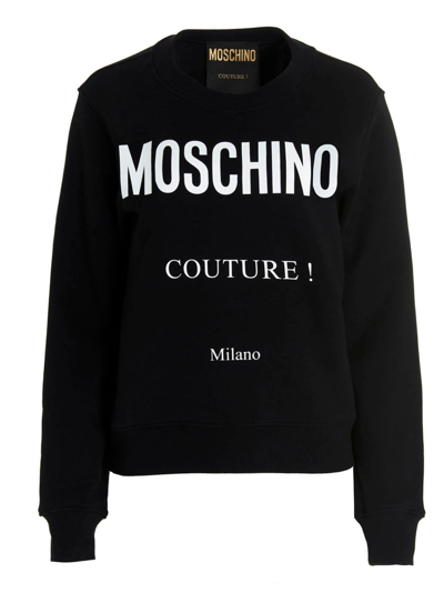 Shop Moschino Couture Logo Printed Crewneck Sweatshirt In Black