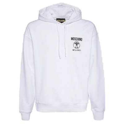 Shop Moschino Question Mark Printed Drawstring Hoodie In White