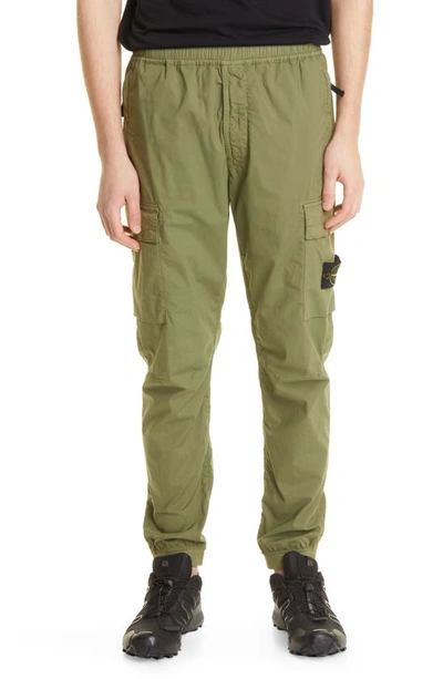 Shop Stone Island Logo Patch Stretch Cotton Cargo Pants In Olive
