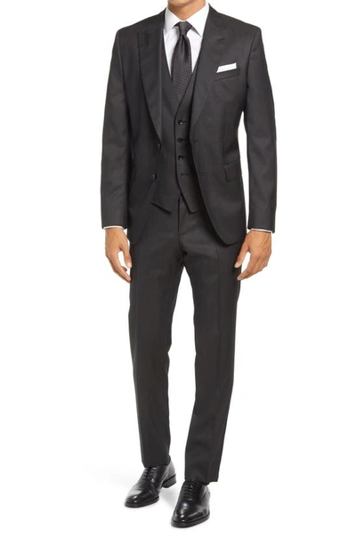 Hugo Boss Huge Peak 3-piece Slim Fit Black Wool & Silk Suit | ModeSens