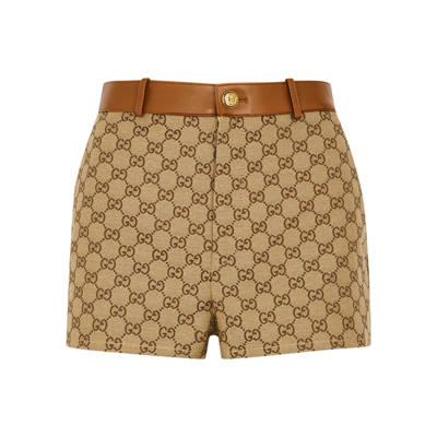 Shop Gucci Gg Monogrammed Canvas Shorts, Canvas Shorts, Brown, Slim Fit