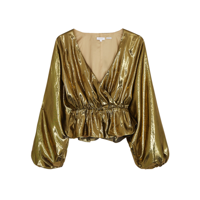 Rhode Mila Wrap-effect Silk-blend Lamé Blouse In Gold | ModeSens