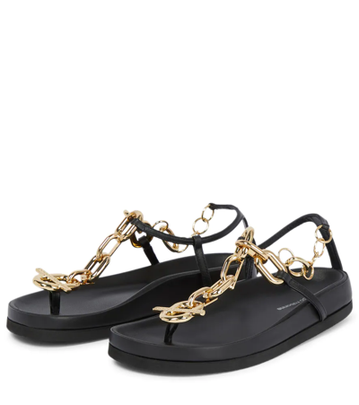 Shop Rabanne Xl Link Leather Thong Sandals In Gold