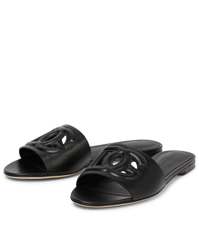 Dolce & Gabbana Black Flats With Cut-out Band And Dg Logo In Soft Rubber Woman In Black