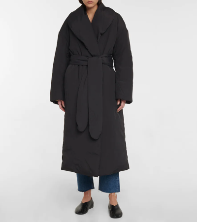 Shop Totême Belted Down Coat In Black