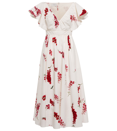 Shop Giambattista Valli Floral Cotton Midi Dress In Ivoire/red