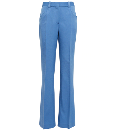 Shop Victoria Beckham High-rise Flared Wool Pants In Soft Blue