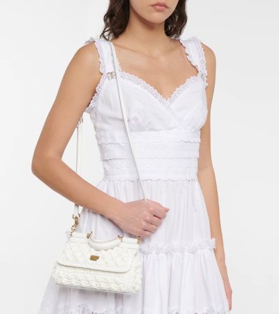 Dolce & Gabbana Bridal Sicily Small Crochet Tote In Bianco/bianco