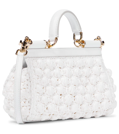Dolce & Gabbana Bridal Sicily Small Crochet Tote In Bianco/bianco