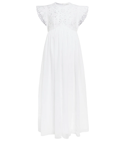 Shop Chloé Broderie Anglaise Cotton Midi Dress In White