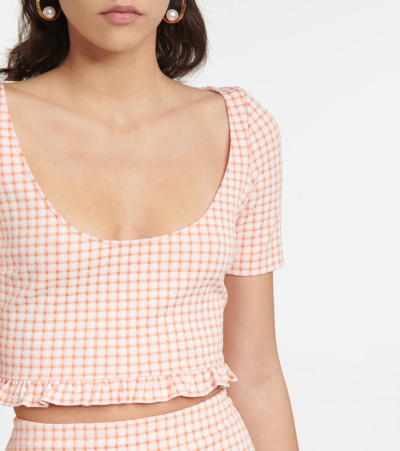 Miu Miu Checked Crop Top In Arancio