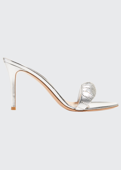 Shop Gianvito Rossi Bijoux Metallic Crystal Puffy Slide Sandals In Silver