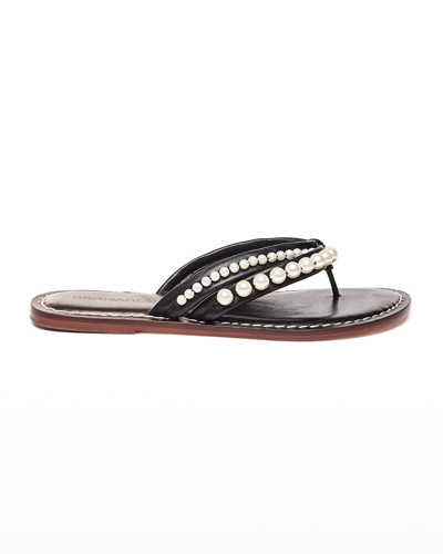 Shop Bernardo Miami Pearly Stud Thong Sandals In Black Graphite
