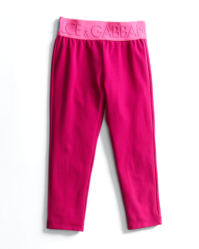 Shop Dolce & Gabbana Girl's Dg Logo-waistband Leggings In Pink