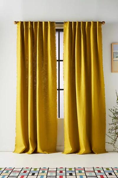 Shop Anthropologie Luxe Linen Blend Curtain By  In Green Size 50x84