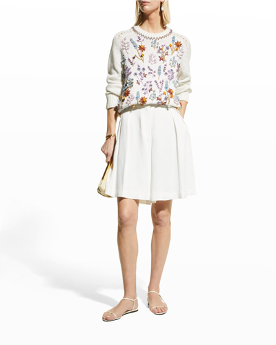 Shop Adam Lippes Floral Embroidery Combed Cotton Sweater In Floral Multi