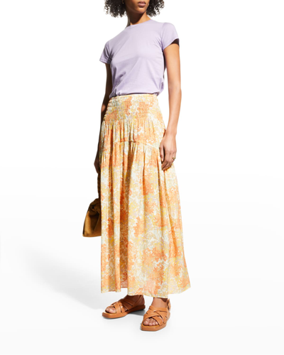 Shop Vince Garden Smocked-waist Tiered Skirt In Dusk