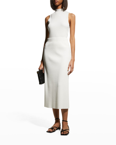 Shop Vince Ribbed Midi Pencil Skirt In Off White