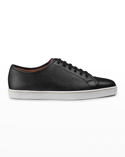 Shop John Lobb Men's Textured Leather Low-top Sneakers In Black