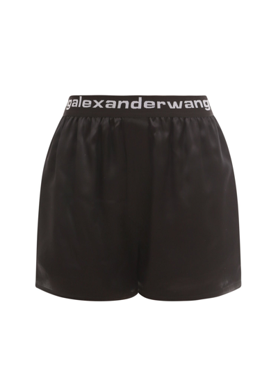 Shop Alexander Wang Logo Waistband Boxer Shorts In Black