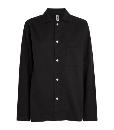 Shop Tekla Cotton Flannel Pyjama Shirt In Black