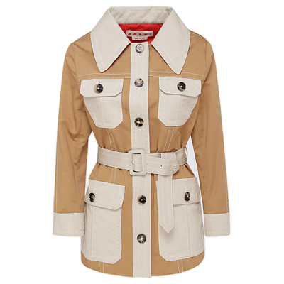 Shop Marni Belted Waist Buttoned Jacket In Multi