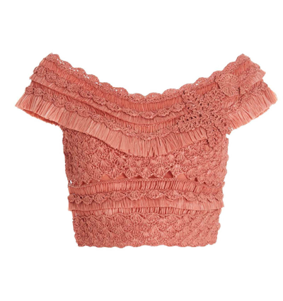 Shop Zimmermann Postcard Crochet Cropped Top In Pink