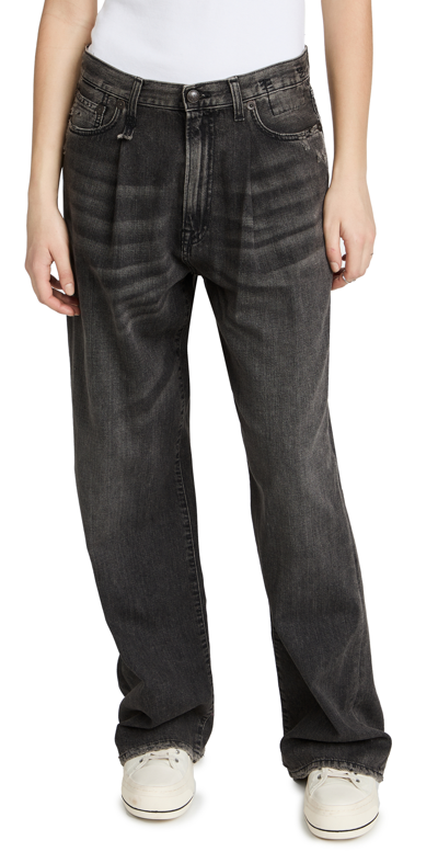R13 Damon Pleated High Waist Wide Leg Jeans In Ellery Black