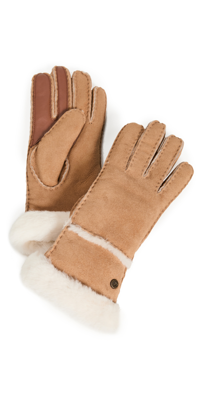 Shop Ugg Seamed Tech Gloves In Chestnut