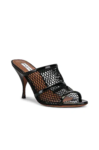 Alaïa Black Fishnet Heeled Mule Sandals In Noir
