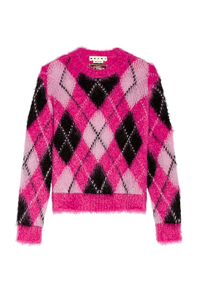 Shop Marni Argyle Crew Neck Sweater In Starlight Pink