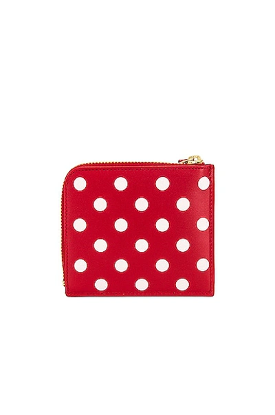Comme Des Garçons Dots Printed Leather Zip Wallet In Red